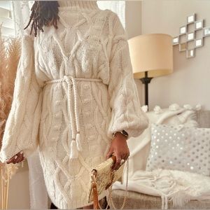 Oversized Ivory Jumper Long Cable Knit Chunky Sweater